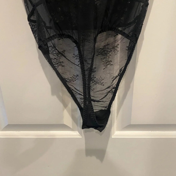 Victoria's Secret Lace short sleeve Bodysuit Black faux lace-up 16712 - Picture 10 of 14